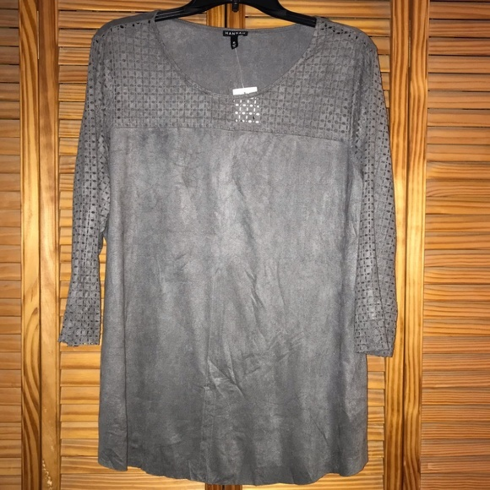Hannah Gray‎ Laser Cut 3/4 Sleeve Top XL New with Tags